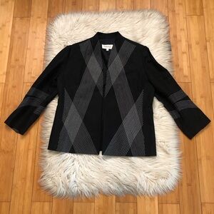 Feraud Linen Blend Embroidered Geometric Stripe Black White Blazer Jacket size L